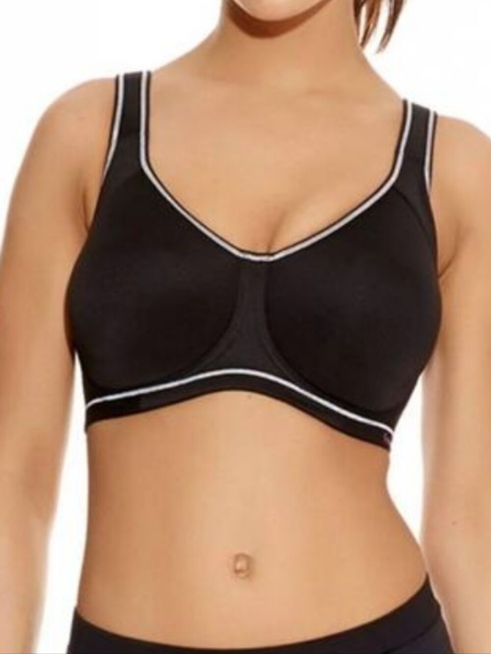 Freya Black Wireless Sports Bra with White Contrast Trim